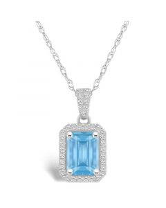 Created Spinel Aquamarine (1-3/4 ct. t.w.) and Created Sapphire (1/5 ct. t.w.) Halo Pendant Necklace in 10K White Gold