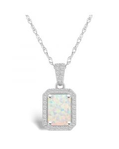 Created Opal (3/4 ct. t.w.) and Created Sapphire (1/5 ct. t.w.) Halo Pendant Necklace in 10K White Gold