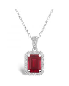 Created Ruby (2 ct. t.w.) and Created Sapphire (1/5 ct. t.w.) Halo Pendant Necklace in 10K White Gold