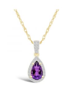 Amethyst (7/8 ct. t.w.) and Created Sapphire (1/6 ct. t.w.) Halo Pendant Necklace in 10K Yellow Gold