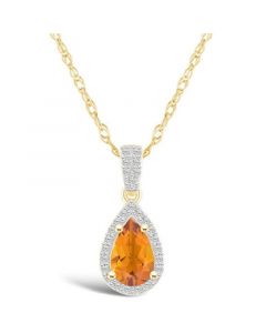 Citrine (7/8 ct. t.w.) and Created Sapphire (1/6 ct. t.w.) Halo Pendant Necklace in 10K Yellow Gold