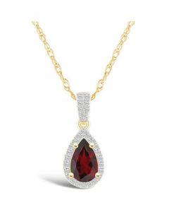 Garnet (1-1/10 ct. t.w.) and Created Sapphire (1/6 ct. t.w.) Halo Pendant Necklace in 10K Yellow Gold