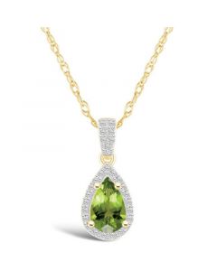 Peridot (9/10 ct. t.w.) and Created Sapphire (1/6 ct. t.w.) Halo Pendant Necklace in 10K Yellow Gold