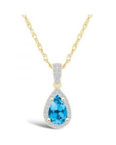 Topaz (1-1/10 ct. t.w.) and Created Sapphire (1/6 ct. t.w.) Halo Pendant Necklace in 10K Yellow Gold