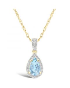 Created Spinel Aquamarine (7/8 ct. t.w.) and Created Sapphire (1/6 ct. t.w.) Halo Pendant Necklace in 10K Yellow Gold