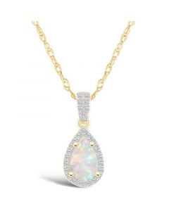 Created Opal (2/5 ct. t.w.) and Created Sapphire (1/6 ct. t.w.) Halo Pendant Necklace in 10K Yellow Gold