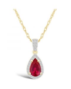 Created Ruby (7/8 ct. t.w.) and Created Sapphire (1/6 ct. t.w.) Halo Pendant Necklace in 10K Yellow Gold