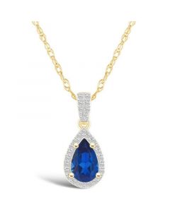 Created Sapphire (1 ct. t.w.) and Created White Sapphire (1/6 ct. t.w.) Halo Pendant Necklace in 10K Yellow Gold