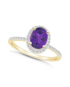 Amethyst (1-1/5 ct. t.w.) and Created Sapphire (1/5 ct. t.w.) Halo Ring in 10K Yellow Gold