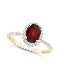 Garnet (1-1/2 ct. t.w.) and Created Sapphire (1/5 ct. t.w.) Halo Ring in 10K Yellow Gold