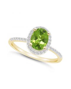 Peridot (1-1/3 ct. t.w.) and Created Sapphire (1/5 ct. t.w.) Halo Ring in 10K Yellow Gold