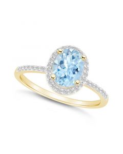 Created Spinel Aquamarine (1-1/4 ct. t.w.) and Created Sapphire (1/5 ct. t.w.) Halo Ring in 10K Yellow Gold