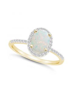 Created Opal (1/2 ct. t.w.) and Created Sapphire (1/5 ct. t.w.) Halo Ring in 10K Yellow Gold