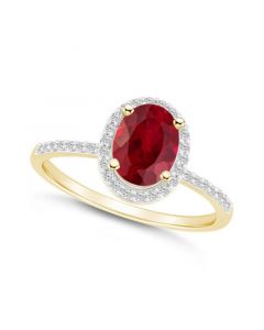 Created Ruby (1-1/4 ct. t.w.) and Created Sapphire (1/5 ct. t.w.) Halo Ring in 10K Yellow Gold