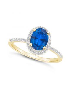 Created Sapphire (1-1/2 ct. t.w.) and Created White Sapphire (1/5 ct. t.w.) Halo Ring in 10K Yellow Gold