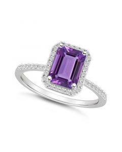 Amethyst (1-3/5 ct. t.w.) and Created Sapphire (1/4 ct. t.w.) Halo Ring in 10K White Gold