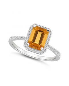 Citrine (1-3/5 ct. t.w.) and Created Sapphire (1/4 ct. t.w.) Halo Ring in 10K White Gold