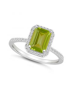 Peridot (1-2/3 ct. t.w.) and Created Sapphire (1/4 ct. t.w.) Halo Ring in 10K White Gold