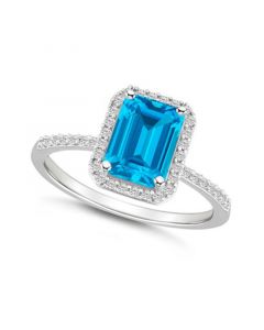 Topaz (2 ct. t.w.) and Created Sapphire (1/4 ct. t.w.) Halo Ring in 10K White Gold