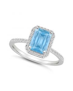 Created Spinel Aquamarine (1-3/4 ct. t.w.) and Created Sapphire (1/4 ct. t.w.) Halo Ring in 10K White Gold