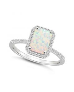 Created Opal (3/4 ct. t.w.) and Created Sapphire (1/4 ct. t.w.) Halo Ring in 10K White Gold