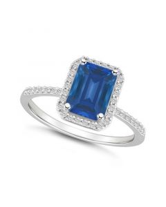 Created Sapphire (2 ct. t.w.) and Created White Sapphire (1/4 ct. t.w.) Halo Ring in 10K White Gold