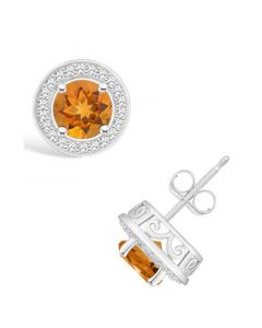 Citrine (1-1/2 ct. t.w.) and Diamond (1/5 ct. t.w.) Halo Studs in Sterling Silver