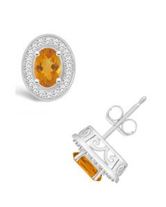 Citrine (9/10 ct. t.w.) and Diamond (1/5 ct. t.w.) Halo Studs in Sterling Silver