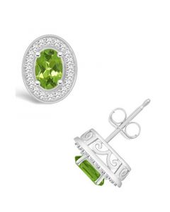 Peridot (1-1/10 ct. t.w.) and Diamond (1/5 ct. t.w.) Halo Studs in Sterling Silver