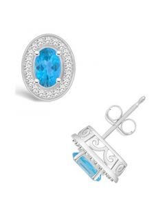 Blue Topaz (1-1/7 ct. t.w.) and Diamond (1/5 ct. t.w.) Halo Studs in Sterling Silver