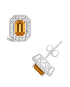 Citrine (1-1/10 ct. t.w.) and Diamond (1/5 ct. t.w.) Halo Studs in Sterling Silver