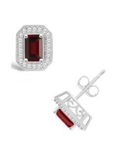 Garnet (1-2/5 ct. t.w.) and Diamond (1/5 ct. t.w.) Halo Studs in Sterling Silver