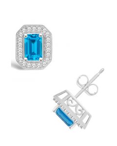 Blue Topaz (1-2/5 ct. t.w.) and Diamond (1/5 ct. t.w.) Halo Studs in Sterling Silver