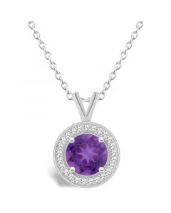 Amethyst (1-1/4 ct. t.w.) and Diamond (1/8 ct. t.w.) Halo Pendant Necklace in Sterling Silver