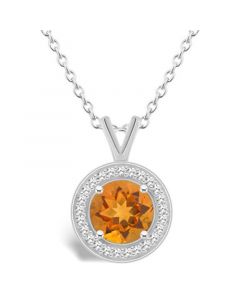 Citrine (1-1/4 ct. t.w.) and Diamond (1/8 ct. t.w.) Halo Pendant Necklace in Sterling Silver