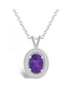 Amethyst (1-1/5 ct. t.w.) and Diamond (1/8 ct. t.w.) Halo Pendant Necklace in Sterling Silver