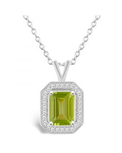 Peridot (1-2/3 ct. t.w.) and Diamond (1/7 ct. t.w.) Halo Pendant Necklace in Sterling Silver