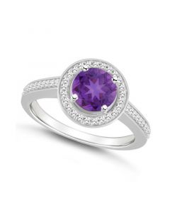 Amethyst (1-1/4 ct. t.w.) and Diamond (1/5 ct. t.w.) Halo Ring in Sterling Silver