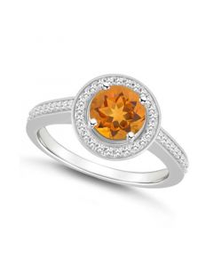 Citrine (1-1/4 ct. t.w.) and Diamond (1/5 ct. t.w.) Halo Ring in Sterling Silver