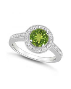 Peridot (1-1/2 ct. t.w.) and Diamond (1/5 ct. t.w.) Halo Ring in Sterling Silver