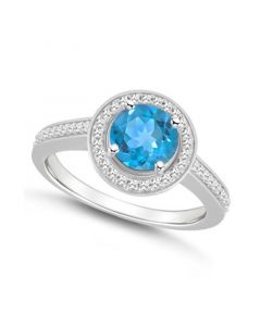 Blue Topaz (1-2/3 ct. t.w.) and Diamond (1/5 ct. t.w.) Halo Ring in Sterling Silver