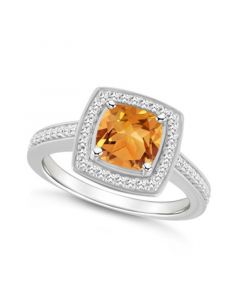 Citrine (1-1/2 ct. t.w.) and Diamond (1/4 ct. t.w.) Halo Ring in Sterling Silver