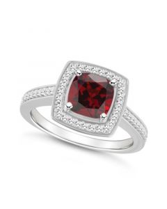 Garnet (1-3/4 ct. t.w.) and Diamond (1/4 ct. t.w.) Halo Ring in Sterling Silver