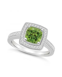 Peridot (1-1/2 ct. t.w.) and Diamond (1/4 ct. t.w.) Halo Ring in Sterling Silver