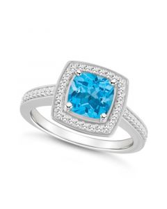 Blue Topaz (1-3/4 ct. t.w.) and Diamond (1/4 ct. t.w.) Halo Ring in Sterling Silver