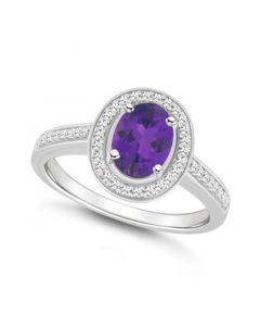 Amethyst (1-1/5 ct. t.w.) and Diamond (1/5 ct. t.w.) Halo Ring in Sterling Silver