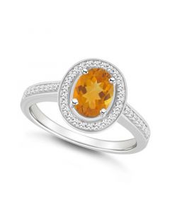 Citrine (1-1/5 ct. t.w.) and Diamond (1/5 ct. t.w.) Halo Ring in Sterling Silver