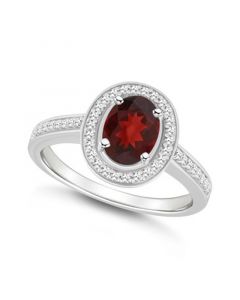 Garnet (1-1/2 ct. t.w.) and Diamond (1/5 ct. t.w.) Halo Ring in Sterling Silver