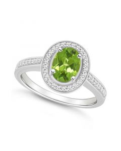 Peridot (1-1/3 ct. t.w.) and Diamond (1/5 ct. t.w.) Halo Ring in Sterling Silver