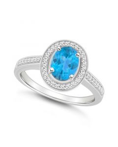 Blue Topaz (1-3/5 ct. t.w.) and Diamond (1/5 ct. t.w.) Halo Ring in Sterling Silver